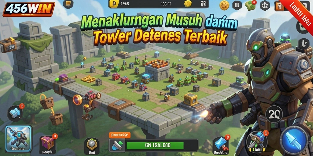 Gameplay menegangkan di 456WIN dengan menara yang bertempur melawan musuh.