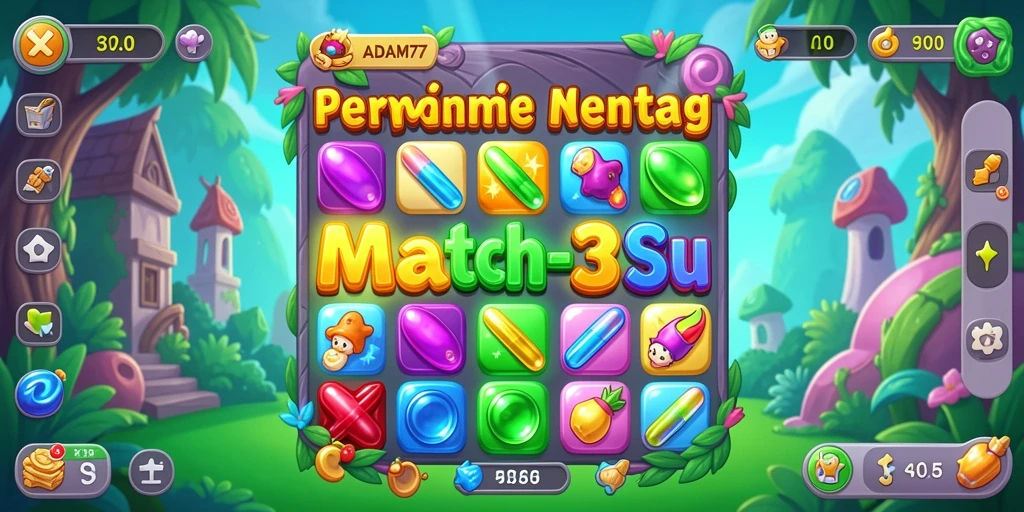 Tampilan gameplay <strong>ADAM77</strong> dengan kombinasi permata warna-warni yang menarik.