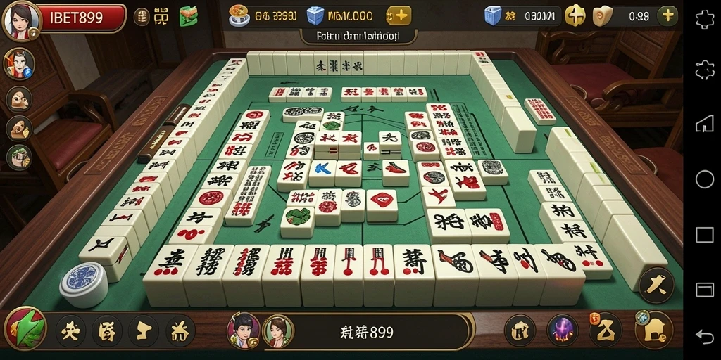 Tampilan layar gameplay IBET899 yang menarik saat bermain Mahjong.